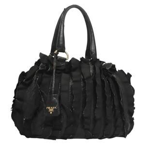 PRADA Tote Bag Leather nylon Black Auth 135807